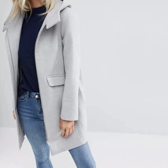ASOS Petite Gray Slim Hooded Coat with Zip Front | Womens US 4 (Petite) - Picture 2 of 11